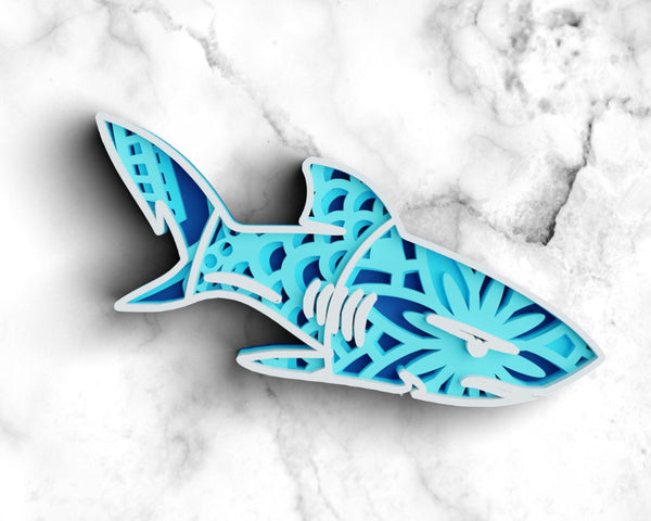 3D Shark SVG DXF 4 Layer - Ocean Svg-Rishasart