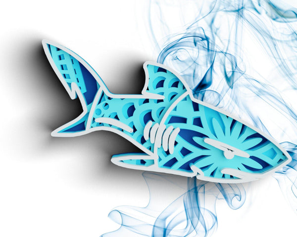 3D Shark SVG DXF 4 Layer - Ocean Svg-Rishasart