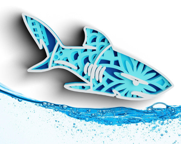 3D Shark SVG DXF 4 Layer - Ocean Svg-Rishasart