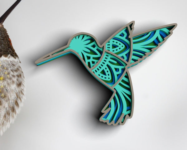 3D Hummingbird  SVG DXF 4 Layer - Bird Svg-Rishasart