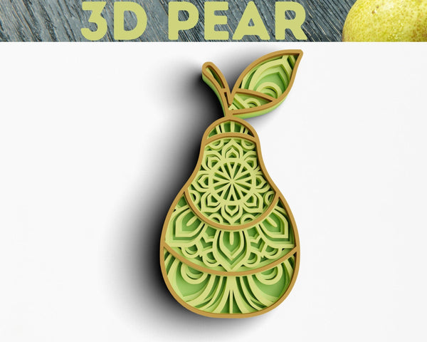 3D Pear SVG DXF 4 Layer - Fruit Svg 3D-Rishasart