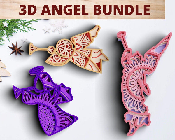 3D Christmas SVG DXF 4 Layer - Angel Svg-Rishasart