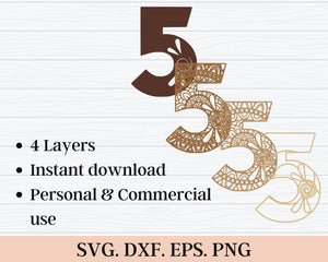 3D Layered Number Five SVG DXF-Rishasart