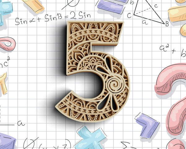 3D Layered Number Five SVG DXF-Rishasart