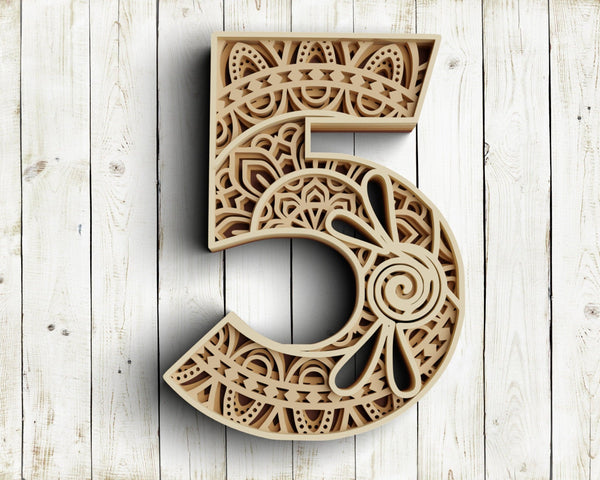 3D Layered Number Five SVG DXF-Rishasart