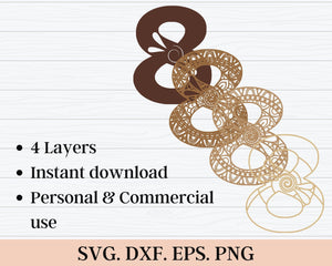 Layered Floral Number Eight SVG DXF-Rishasart