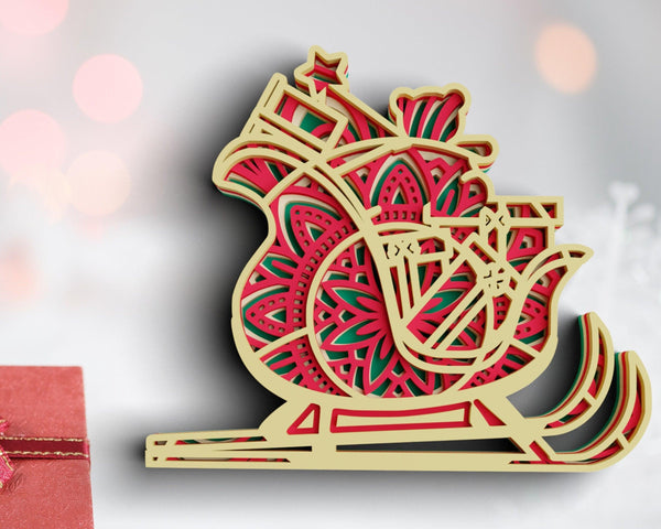 3D Christmas SVG DXF 4 Layer - Sleigh Svg-Rishasart