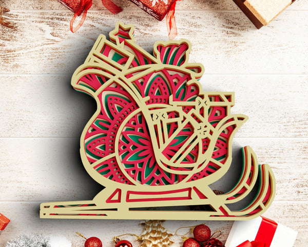 3D Christmas SVG DXF 4 Layer - Sleigh Svg-Rishasart