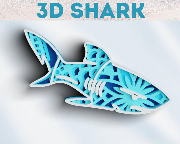 3D Shark SVG DXF 4 Layer - Ocean Svg-Rishasart