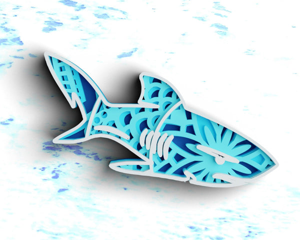 3D Shark SVG DXF 4 Layer - Ocean Svg-Rishasart