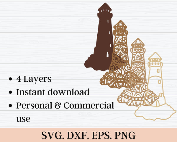 3D Lighthouse SVG DXF 4 Layer-Rishasart