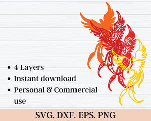 3D Phoenix SVG DXF - Bird Svg 3D Mandala Svg-Rishasart