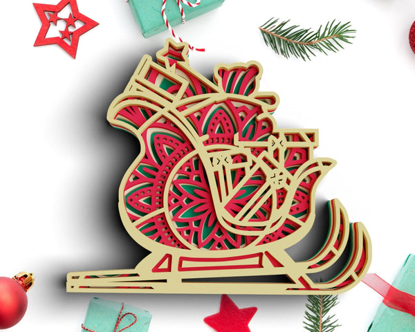 3D Christmas SVG DXF 4 Layer - Sleigh Svg-Rishasart