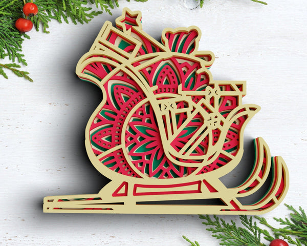 3D Christmas SVG DXF 4 Layer - Sleigh Svg-Rishasart