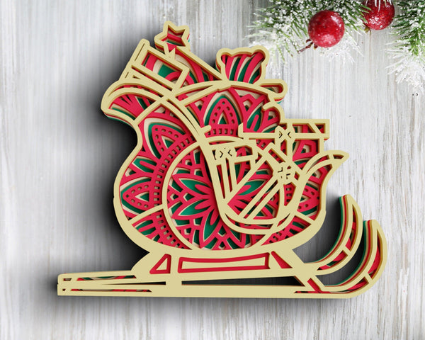 3D Christmas SVG DXF 4 Layer - Sleigh Svg-Rishasart