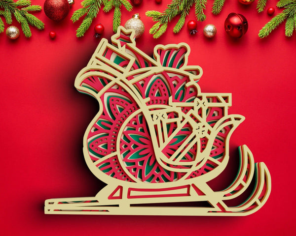 3D Christmas SVG DXF 4 Layer - Sleigh Svg-Rishasart