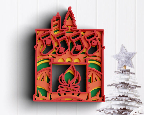 3D Fireplace SVG DXF 4 Layer - Christmas Svg-Rishasart