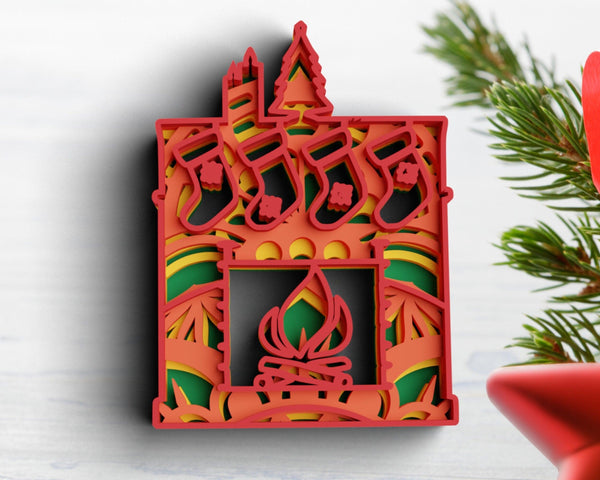 3D Fireplace SVG DXF 4 Layer - Christmas Svg-Rishasart