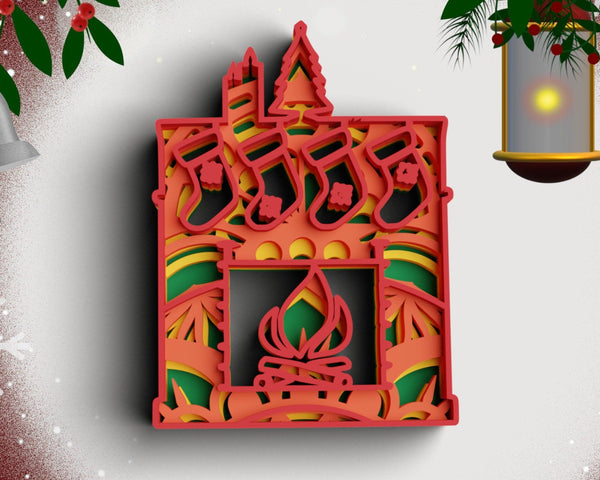 3D Fireplace SVG DXF 4 Layer - Christmas Svg-Rishasart