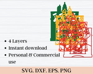 3D Fireplace SVG DXF 4 Layer - Christmas Svg-Rishasart