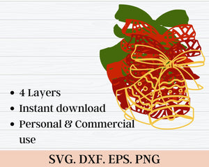 3D Christmas SVG DXF 4 Layer - Bell Svg-Rishasart