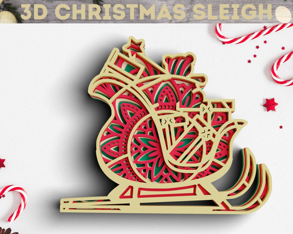 3D Christmas SVG DXF 4 Layer - Sleigh Svg-Rishasart