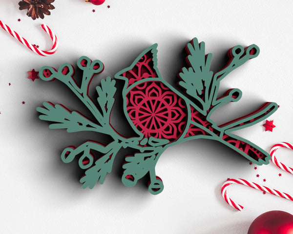 3D Christmas SVG DXF 4 Layer - Cardinal Svg 3D Mandala Svg-Rishasart