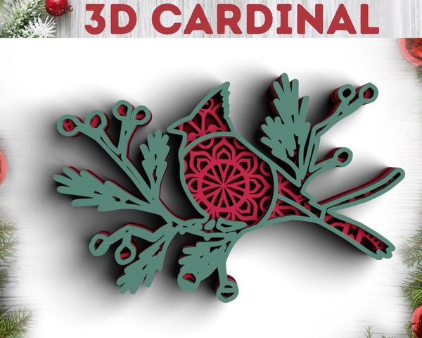 3D Christmas SVG DXF 4 Layer - Cardinal Svg 3D Mandala Svg-Rishasart