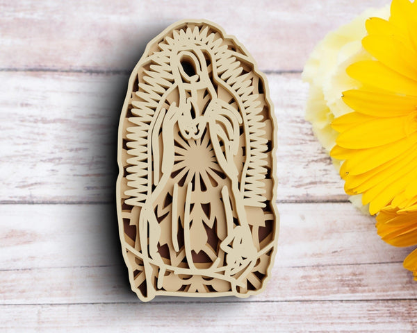 3D Virgin Mary SVG DXF 4 Layer - Christian Svg-Rishasart