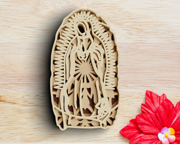 3D Virgin Mary SVG DXF 4 Layer - Christian Svg-Rishasart