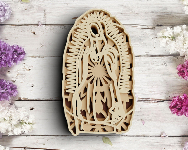 3D Virgin Mary SVG DXF 4 Layer - Christian Svg-Rishasart