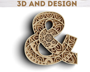 Layered Ampersand Design SVG DXF - Ampersand 3D-Rishasart