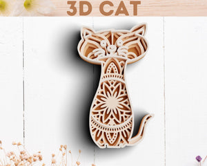3D Cat SVG DXF 4 Layer - Kitten Svg-Rishasart