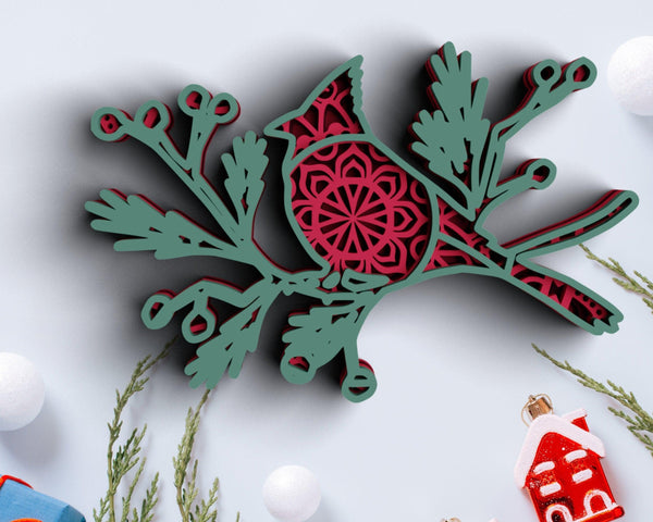 3D Christmas SVG DXF 4 Layer - Cardinal Svg 3D Mandala Svg-Rishasart