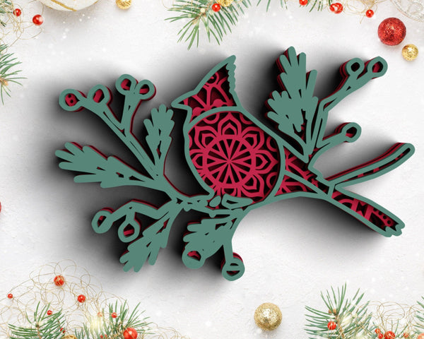 3D Christmas SVG DXF 4 Layer - Cardinal Svg 3D Mandala Svg-Rishasart