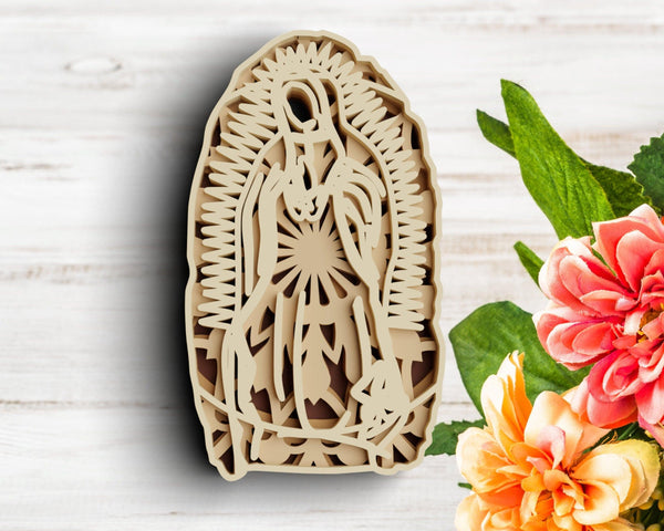 3D Virgin Mary SVG DXF 4 Layer - Christian Svg-Rishasart