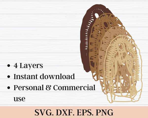 3D Virgin Mary SVG DXF 4 Layer - Christian Svg-Rishasart