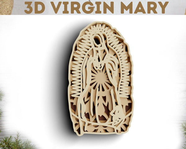 3D Virgin Mary SVG DXF 4 Layer - Christian Svg-Rishasart