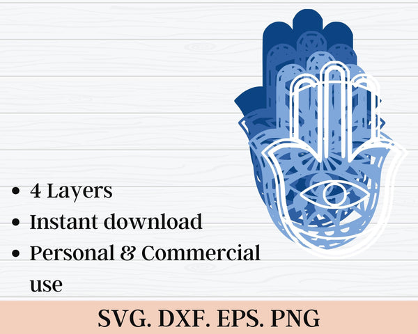 3D Hamsa SVG DXF 4 Layer - Evil Eye Svg-Rishasart