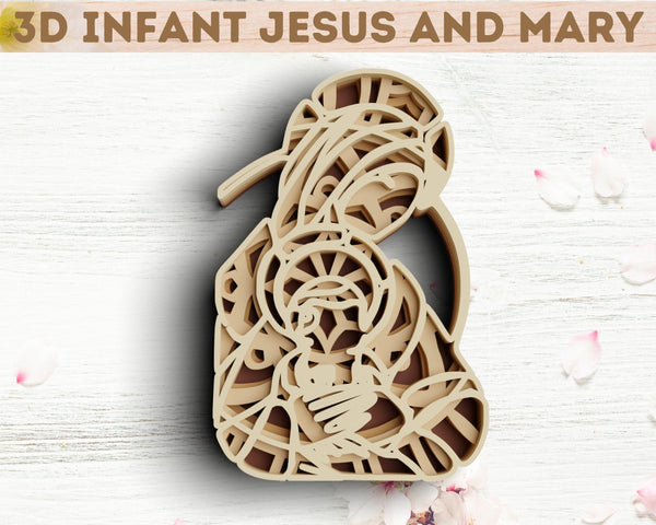 3D Infant Jesus and Mary SVG DXF 4 Layer-Rishasart