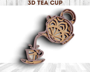 3D Tea Cup SVG DXF 4 Layers - Tea Svg 3D-Rishasart