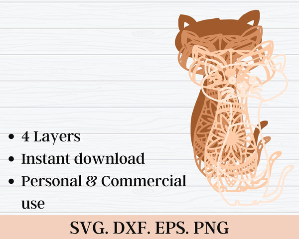 3D Cat SVG DXF 4 Layer - Kitten Svg-Rishasart