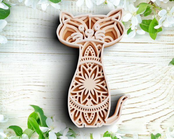 3D Cat SVG DXF 4 Layer - Kitten Svg-Rishasart