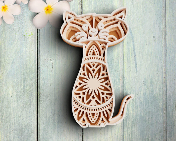 3D Cat SVG DXF 4 Layer - Kitten Svg-Rishasart