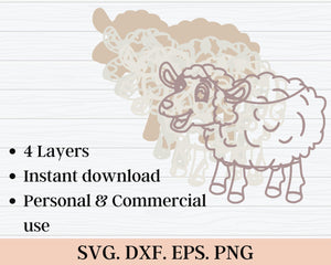 3D Lamb SVG DXF 4 Layer - Farm Animal Svg-Rishasart