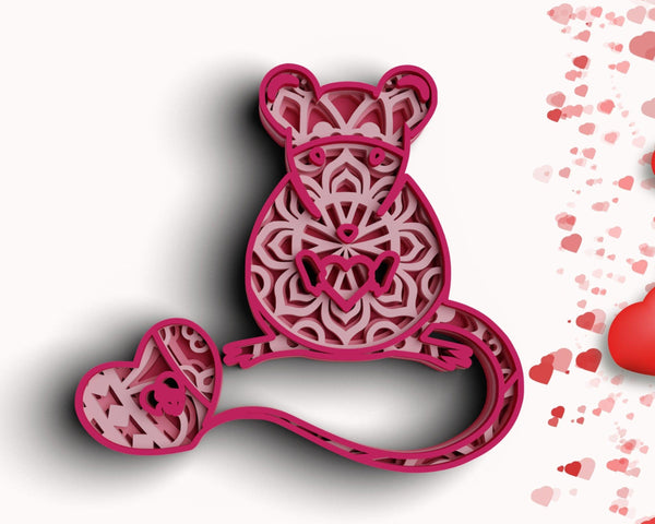 3D Valentine SVG Mouse DXF 4 Layer - XOXO Svg-Rishasart