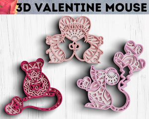 3D Valentine SVG Mouse DXF 4 Layer - XOXO Svg-Rishasart