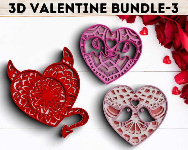 3D Valentine SVG DXF 4 Layer - XOXO Svg-Rishasart