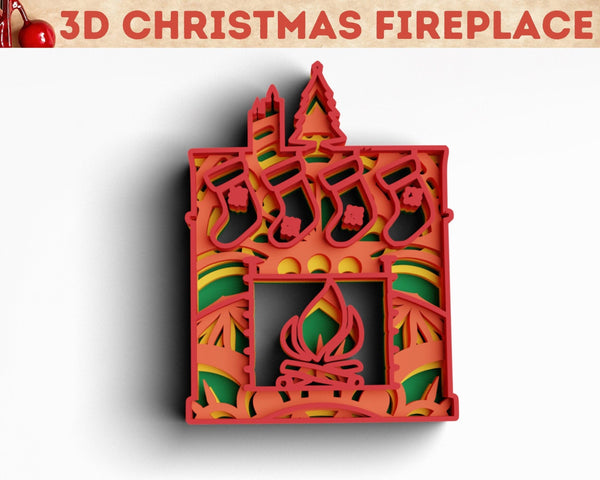 3D Fireplace SVG DXF 4 Layer - Christmas Svg-Rishasart