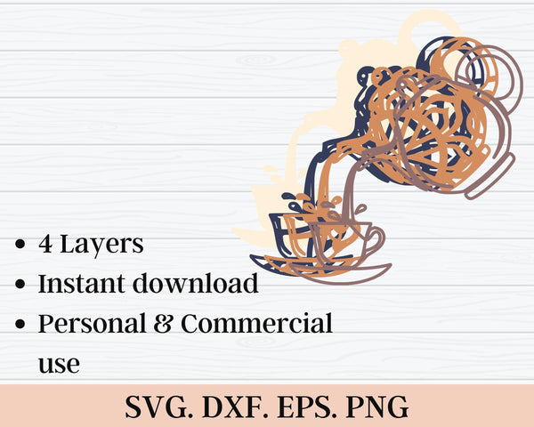 3D Tea Cup SVG DXF 4 Layers - Tea Svg 3D-Rishasart